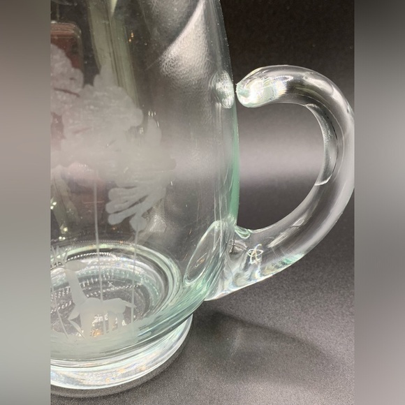 Vintage Etched Deer Forest Scene Glass Pitcher 6" - Picture 7 of 9
